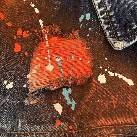 Evolution in Design Denim Jean Jacket Teen Boys Size Small Paint Splatter - Picture 14 of 16